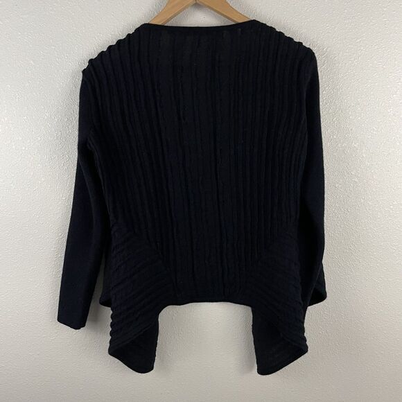 Eileen Fisher Size L Black Felt Ladder Wool Blend Drape Front Sweater Cardigan - Picture 7 of 7